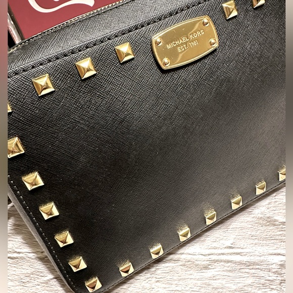 Michael Kors Sandrine Gold Studded Crossbody - Picture 2 of 13